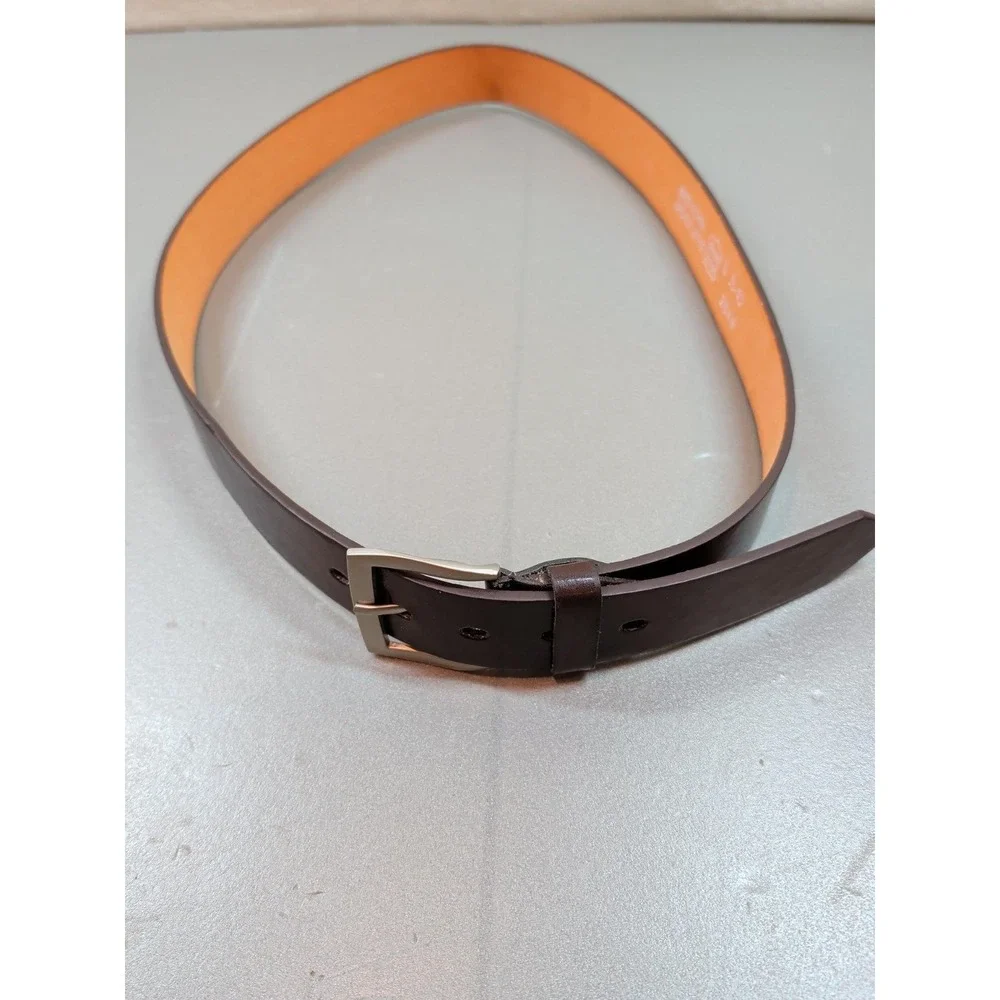 Barbados Leather Mens Brown Genuine Leather Belt Silver Buckle 38-40 Model 2046